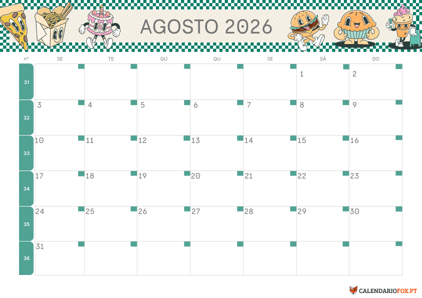 Calendário de Agosto – Tema Infantil 1