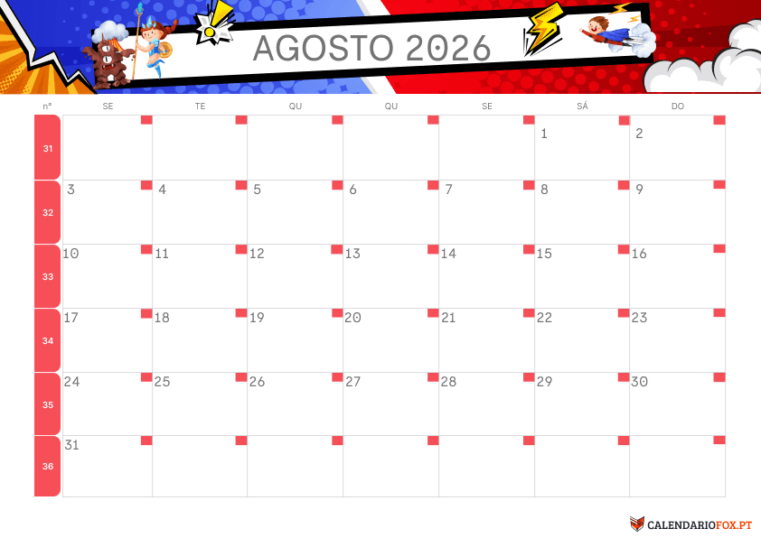 Calendário de Agosto – Tema Infantil 2