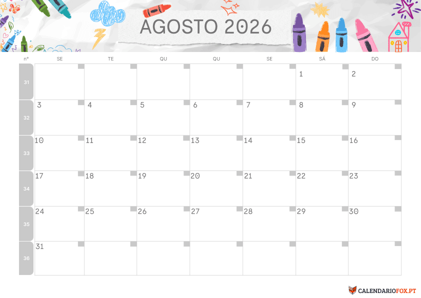 Calendário de Agosto – Tema Infantil 3