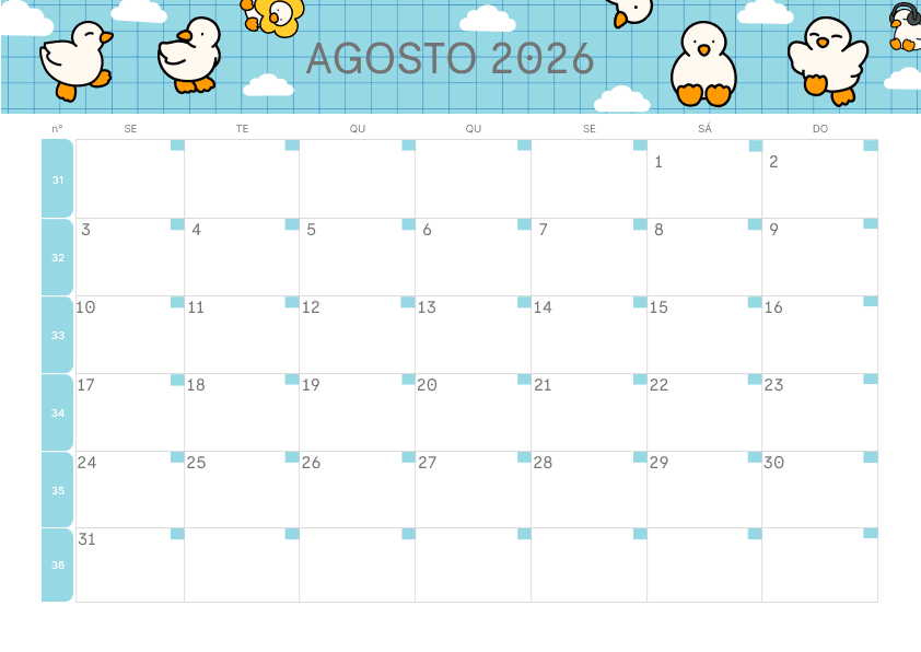 Calendário de Agosto – Tema Infantil 4