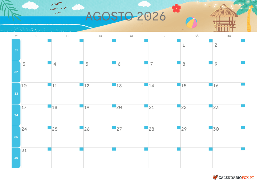 Calendário de Agosto – Tema de Fim de Verão 3