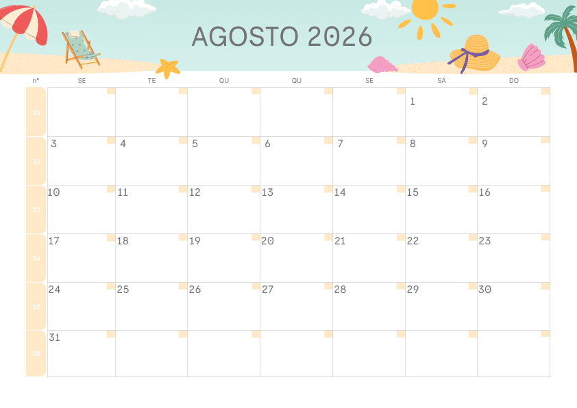 Calendário de Agosto – Tema de Fim de Verão 4