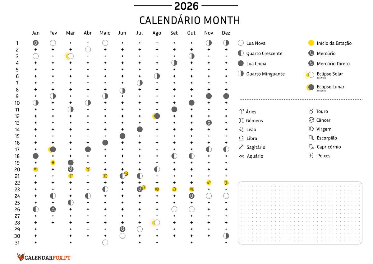 Calendar 2026 with moon phase