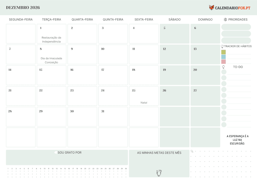 Calendário de December com Lista de Tarefas