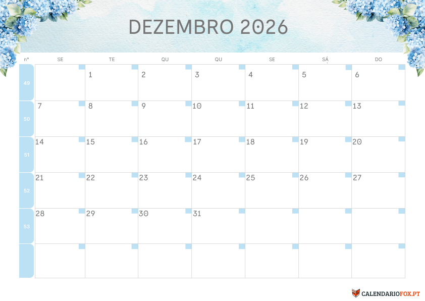 Calendário de Dezembro – Tema Floral 1