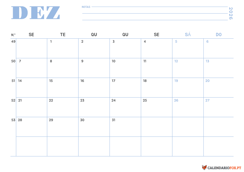 Calendário de Dezembro Tema Minimalista 1