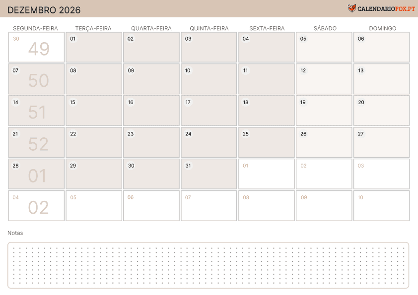 Calendário de Dezembro Tema Minimalista 2