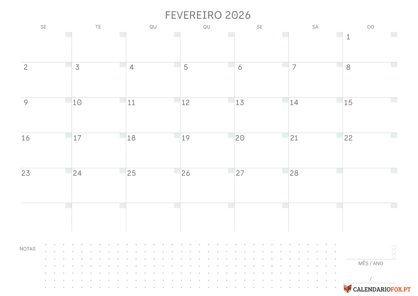 Calendário de Fevereiro
