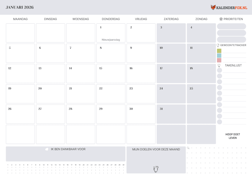 Blank January calendar