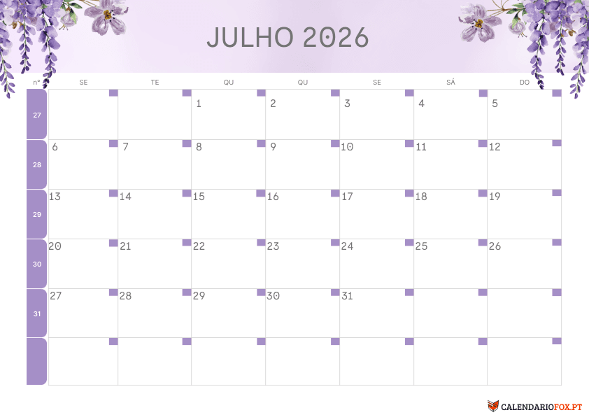 Calendário de Julho – Tema Floral 4