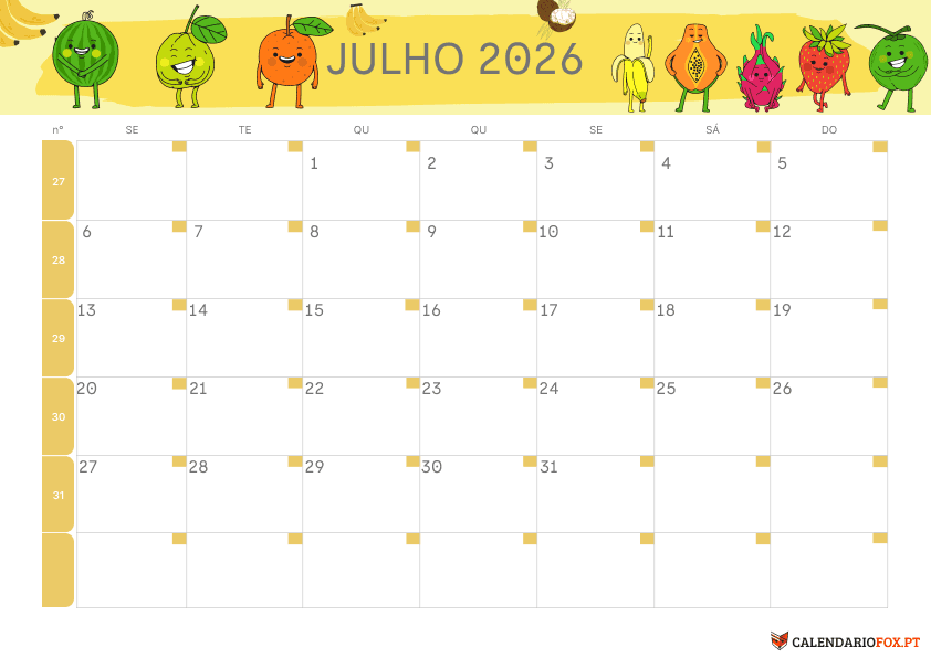 Calendário de Julho – Tema Infantil 3