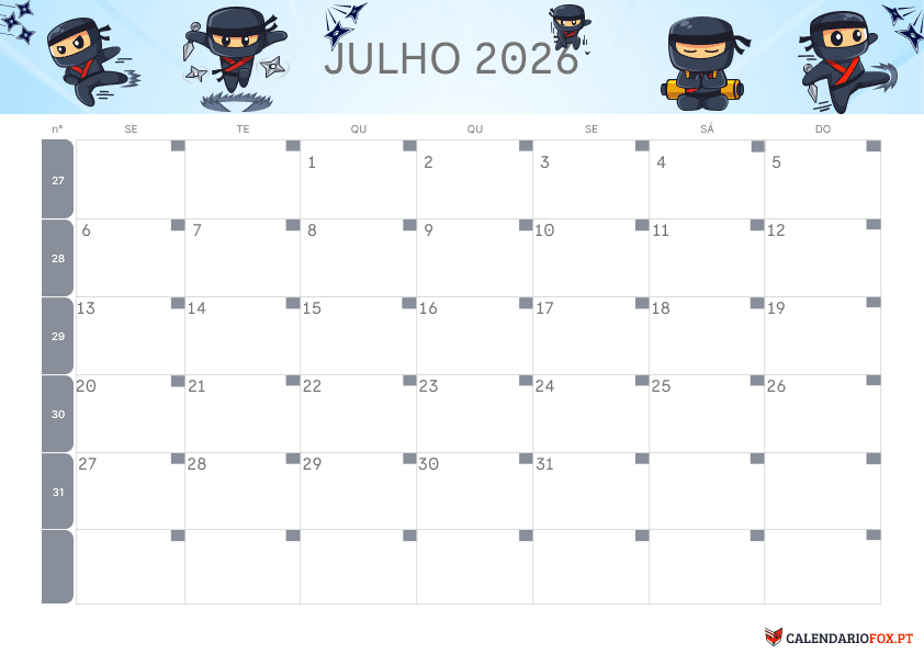 Calendário de Julho – Tema Infantil 4