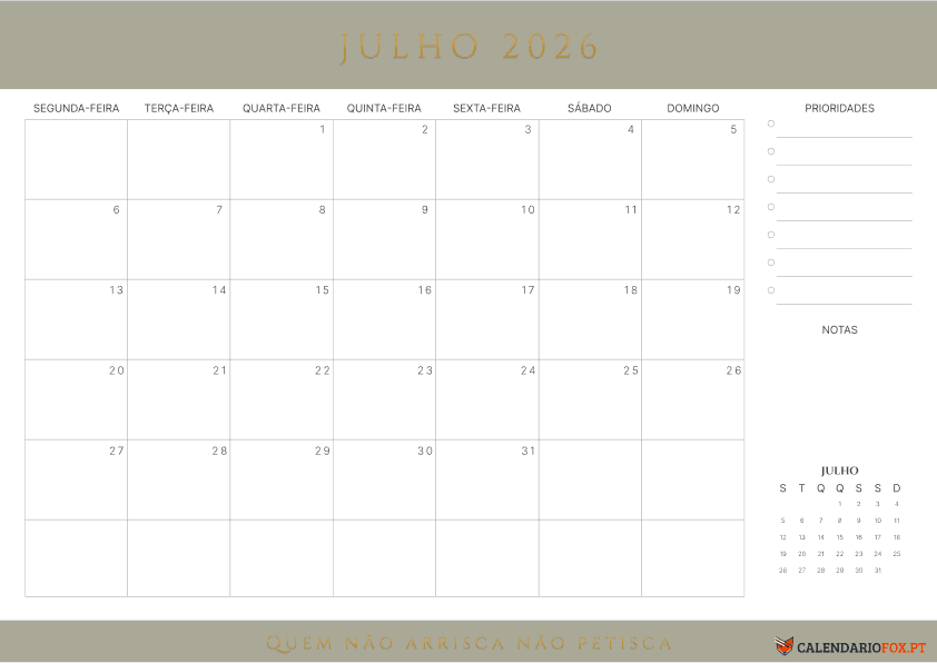 Calendário de Julho – Tema Minimalista 4