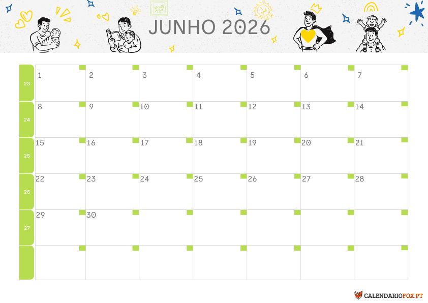 Calendário de Junho – Tema Dia do Pai 1