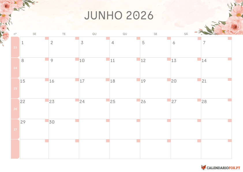 Calendário de Junho – Tema Floral 2