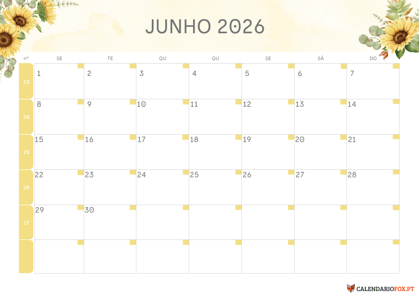 Calendário de Junho – Tema Floral 4
