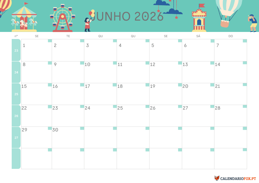 Calendário de Junho – Tema Infantil 2