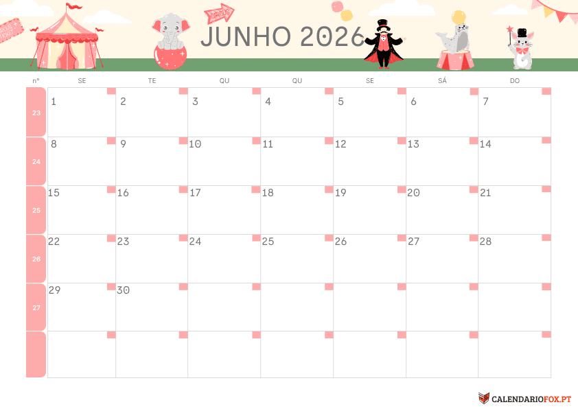 Calendário de Junho – Tema Infantil 3