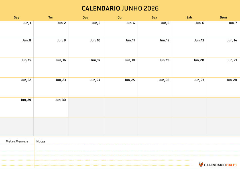 Calendário de Junho – Tema Minimalista 3