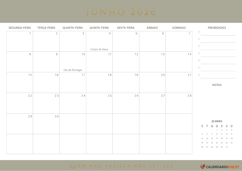Calendário de Junho – Tema Minimalista 4