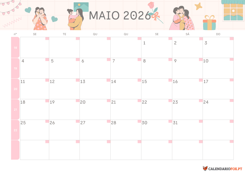 Calendário de Maio – Tema Dia da Mãe 2