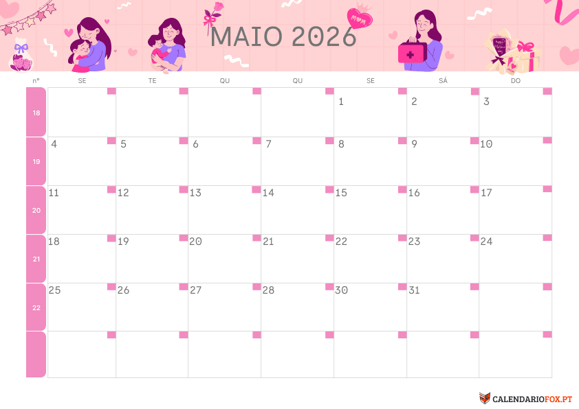Calendário de Maio – Tema Dia da Mãe 4