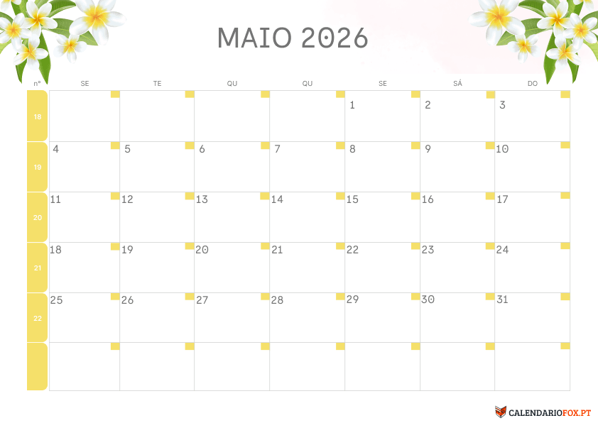 Calendário de Maio – Tema Minimalista 2