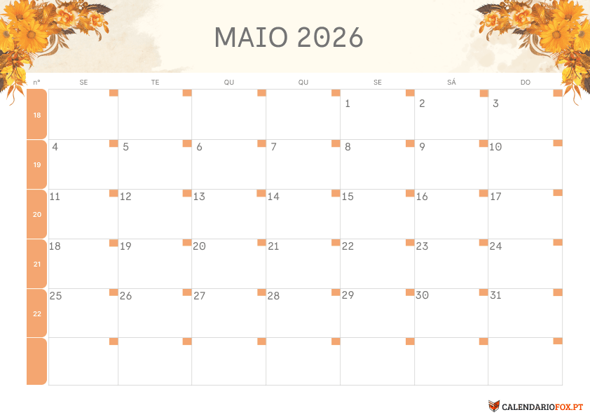 Calendário de Maio – Tema Minimalista 3