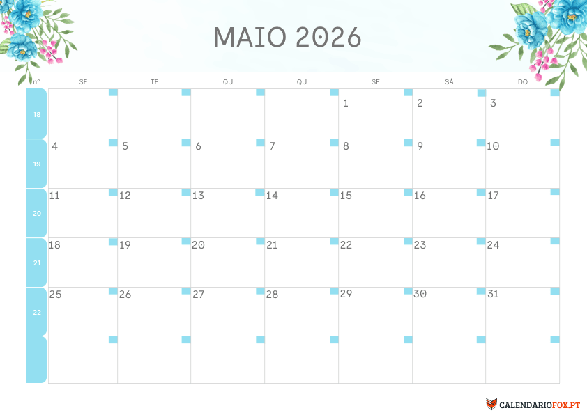 Calendário de Maio – Tema Minimalista 4