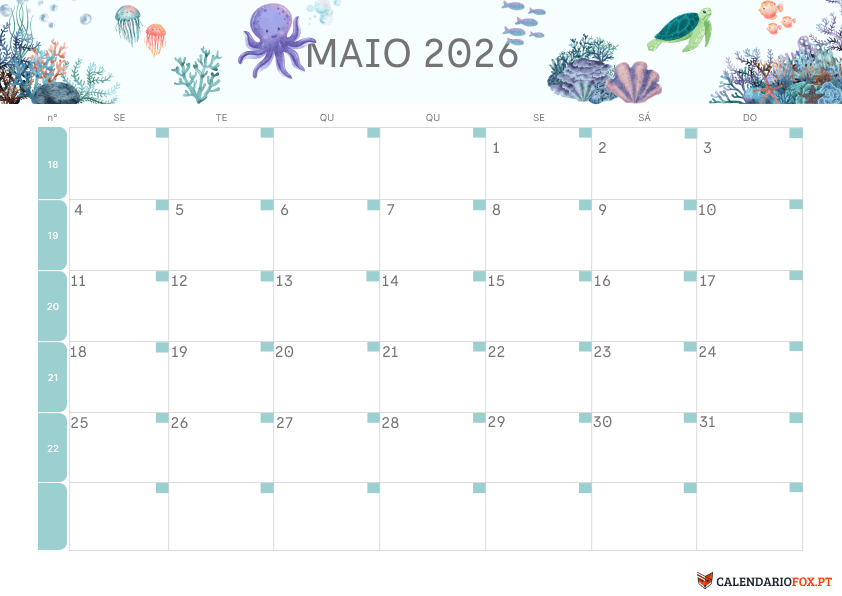 Calendário de Maio – Tema Infantil 2