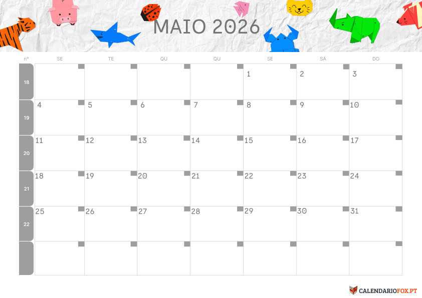 Calendário de Maio – Tema Infantil 3