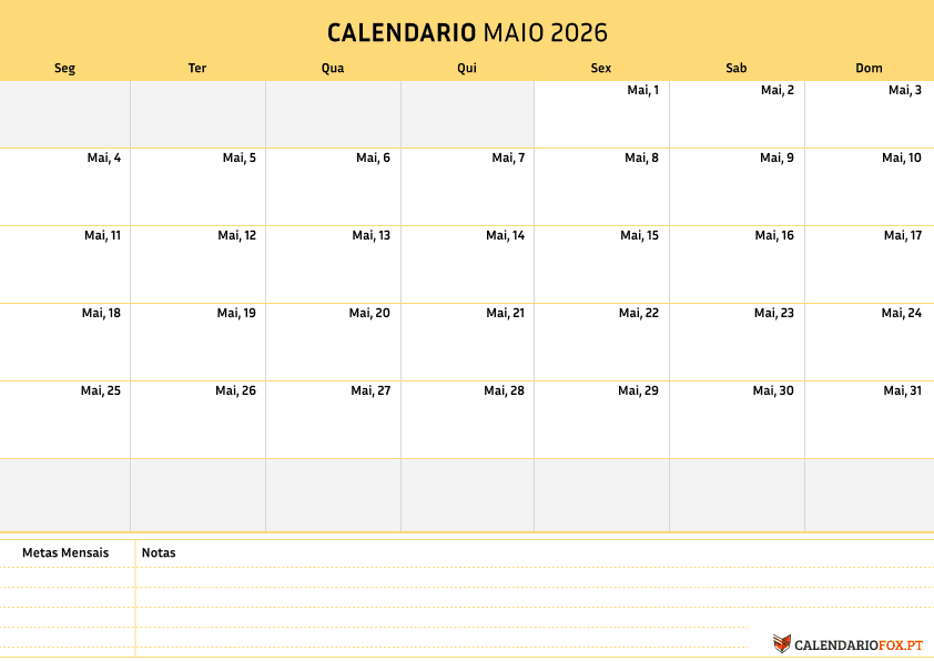 Calendário de Maio – Tema Minimalista 3
