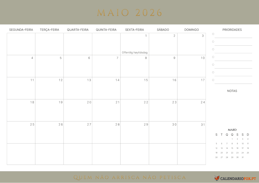 Calendário de Maio – Tema Minimalista 4
