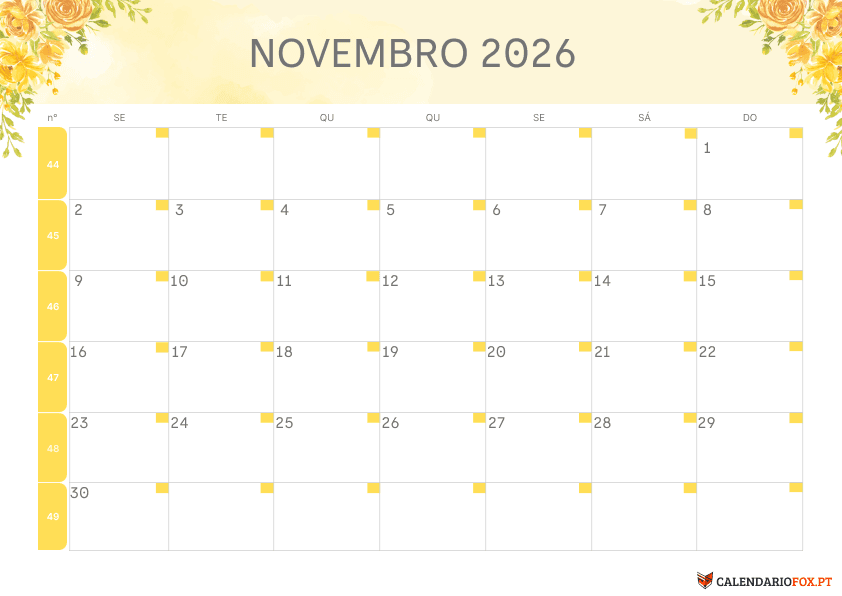Calendário de Novembro – Tema Floral 4
