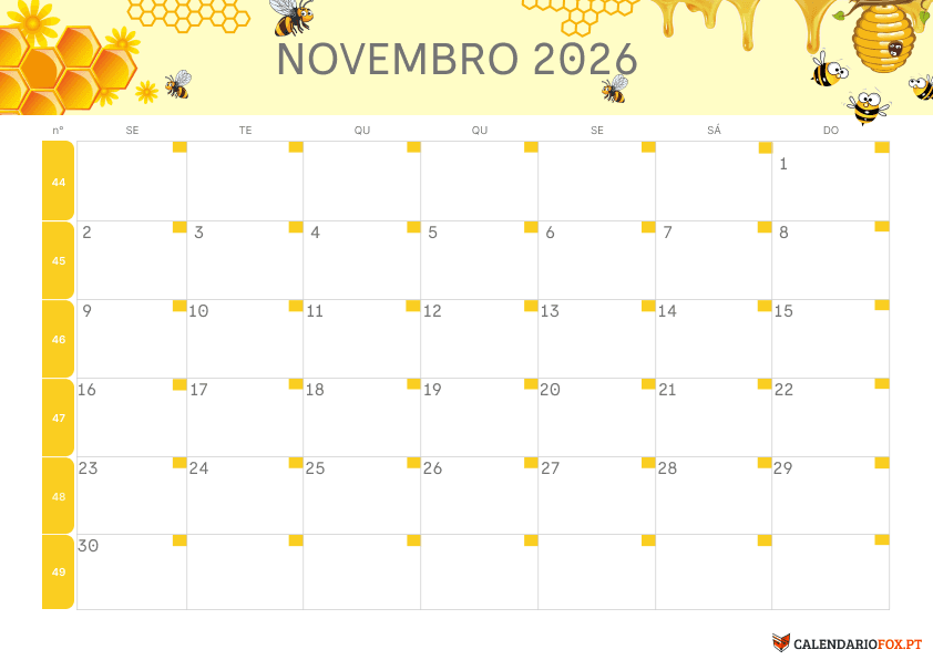 Calendário de Novembro – Tema Infantil 1