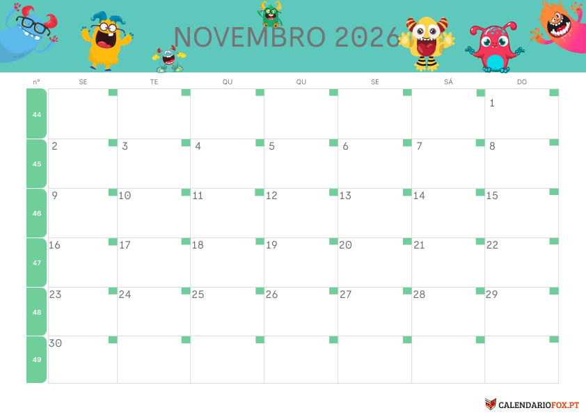 Calendário de Novembro – Tema Infantil 2