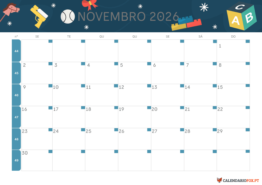 Calendário de Novembro – Tema Infantil 3