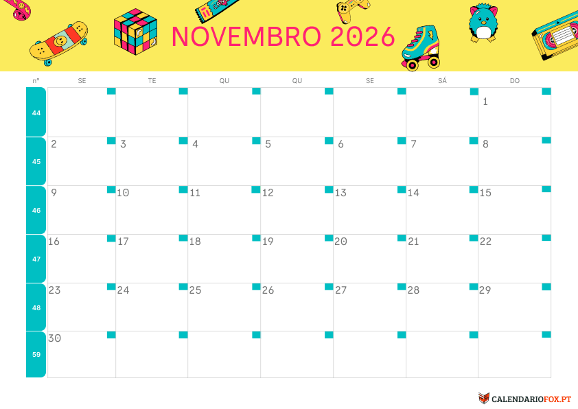 Calendário de Novembro – Tema Infantil 4