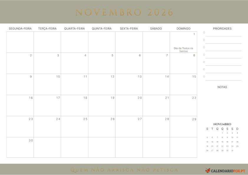 Calendário de Novembro – Tema Minimalista 4