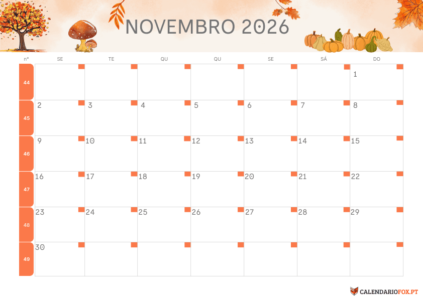 Calendário de Novembro – Tema de Outono 1