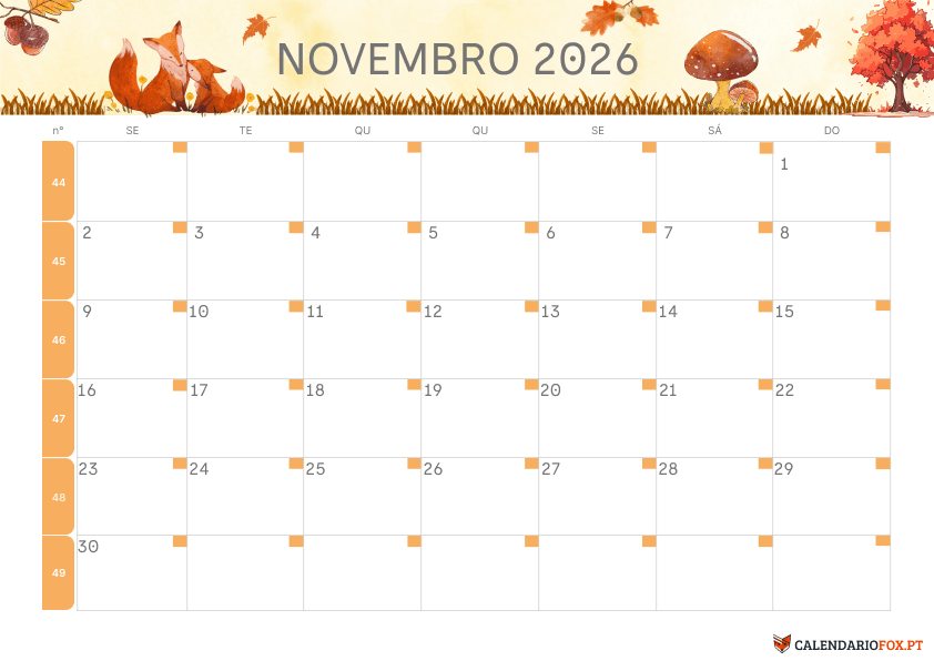 Calendário de Novembro – Tema de Outono 2