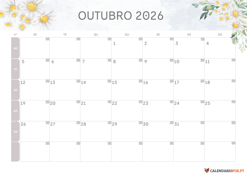 Calendário de Outubro – Tema Floral 1