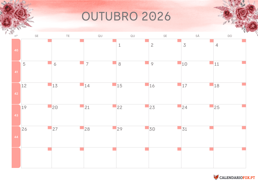Calendário de Outubro – Tema Floral 4