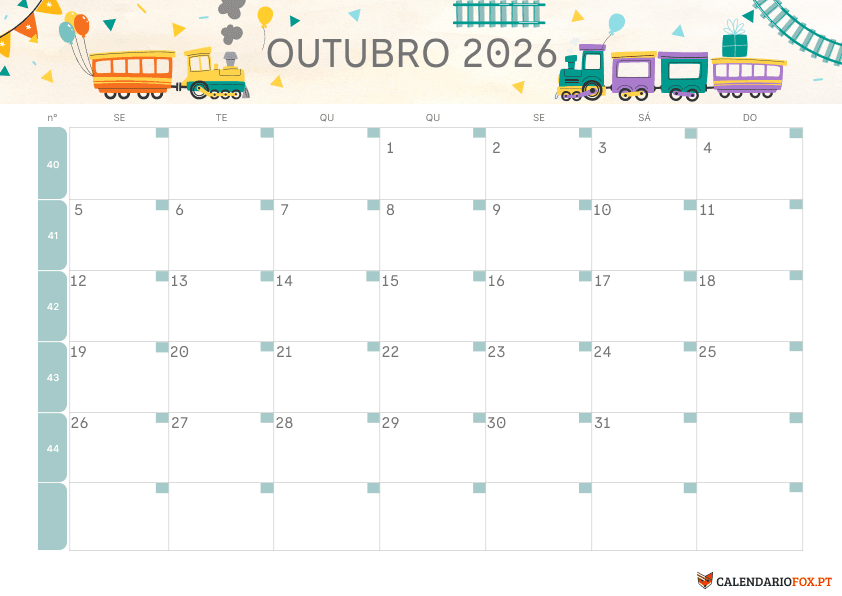 Calendário de Outubro – Tema Infantil 1