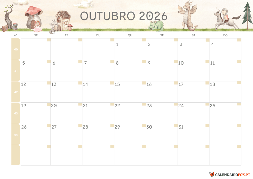 Calendário de Outubro – Tema Infantil 2