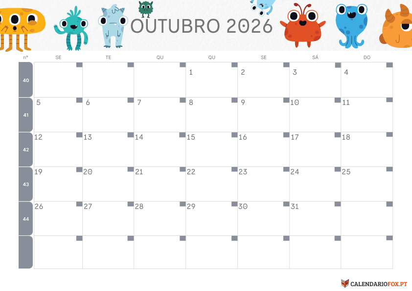 Calendário de Outubro – Tema Infantil 3