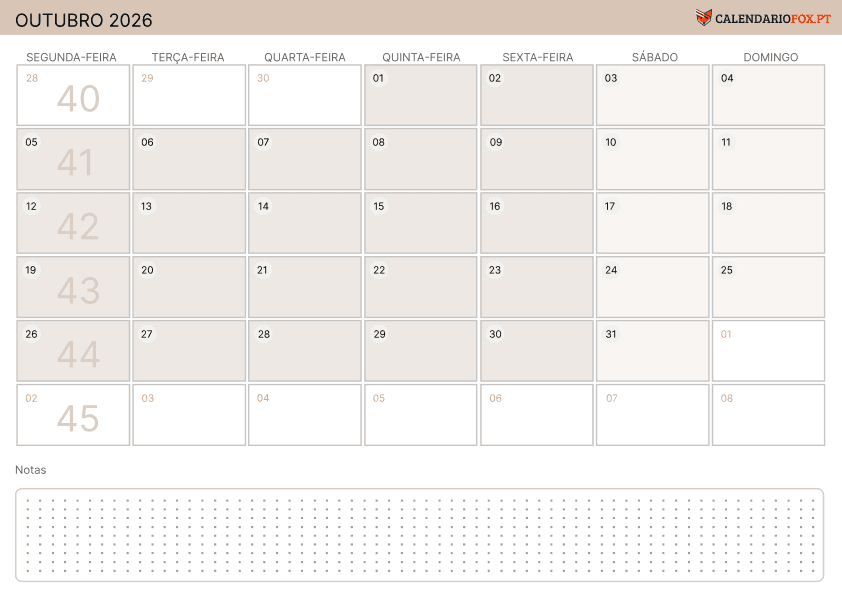 Calendário de Outubro – Tema Minimalista 2