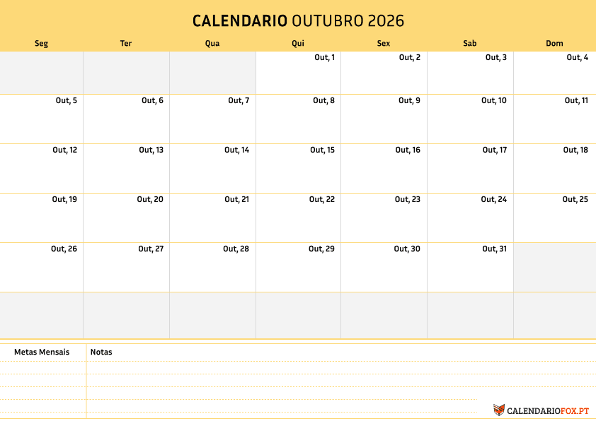Calendário de Outubro – Tema Minimalista 3