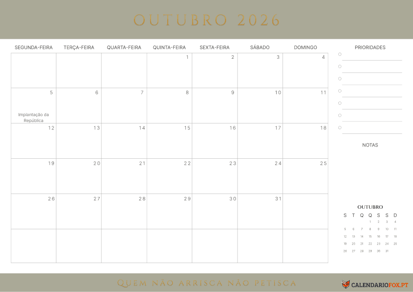 Calendário de Outubro – Tema Minimalista 4