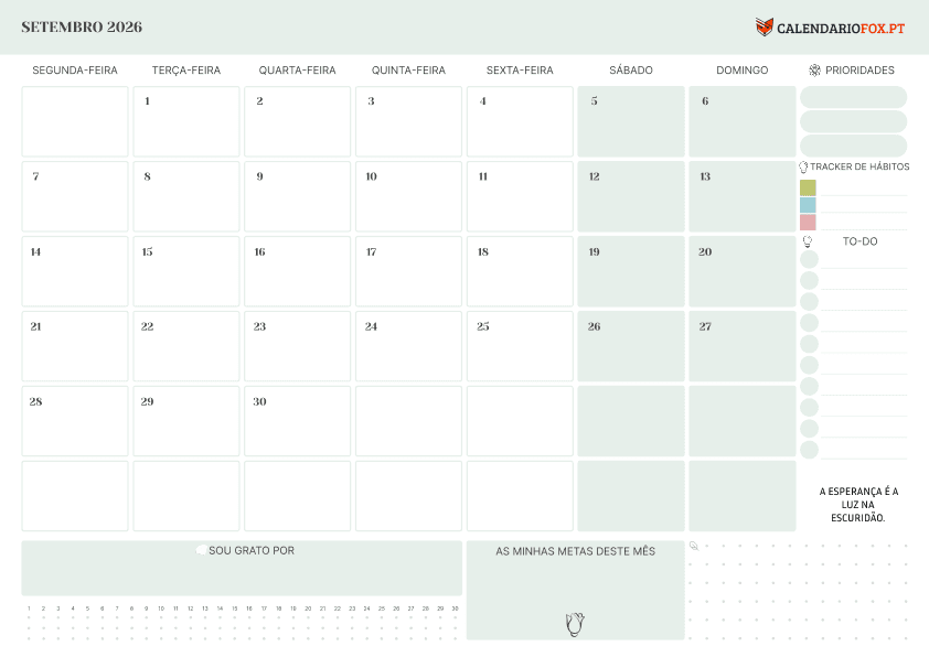 Calendário de Setembro com Lista de Tarefas